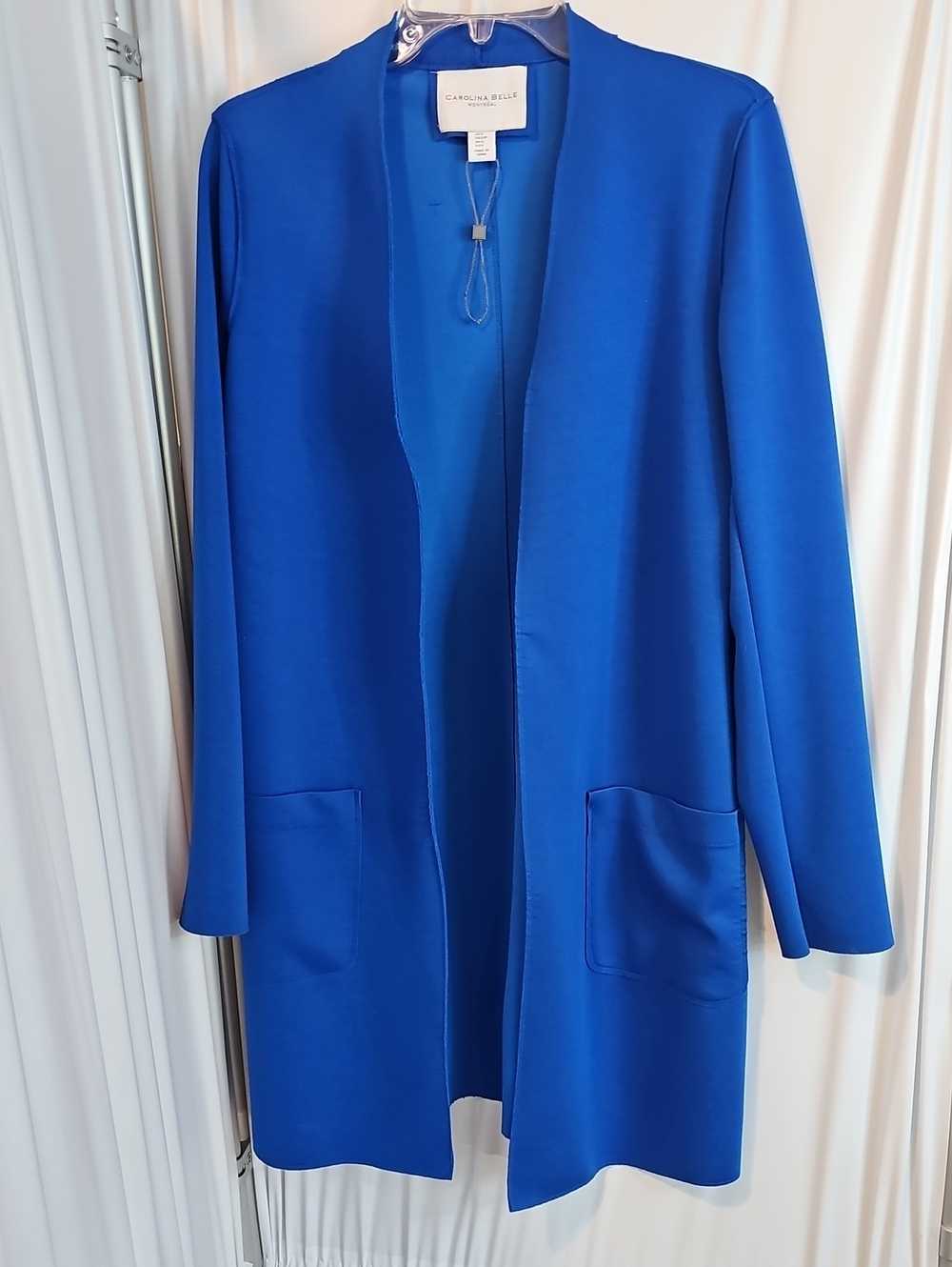 Carolina Belle Montreal Blue Open Front Stretch Knit Duster Cardigan